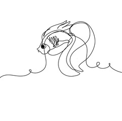 Continuous Line Drawing of Elegant Fish with Flowing Fin
