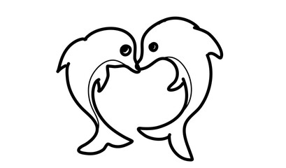 Stylized Illustration of Two Dolphins Forming Heart