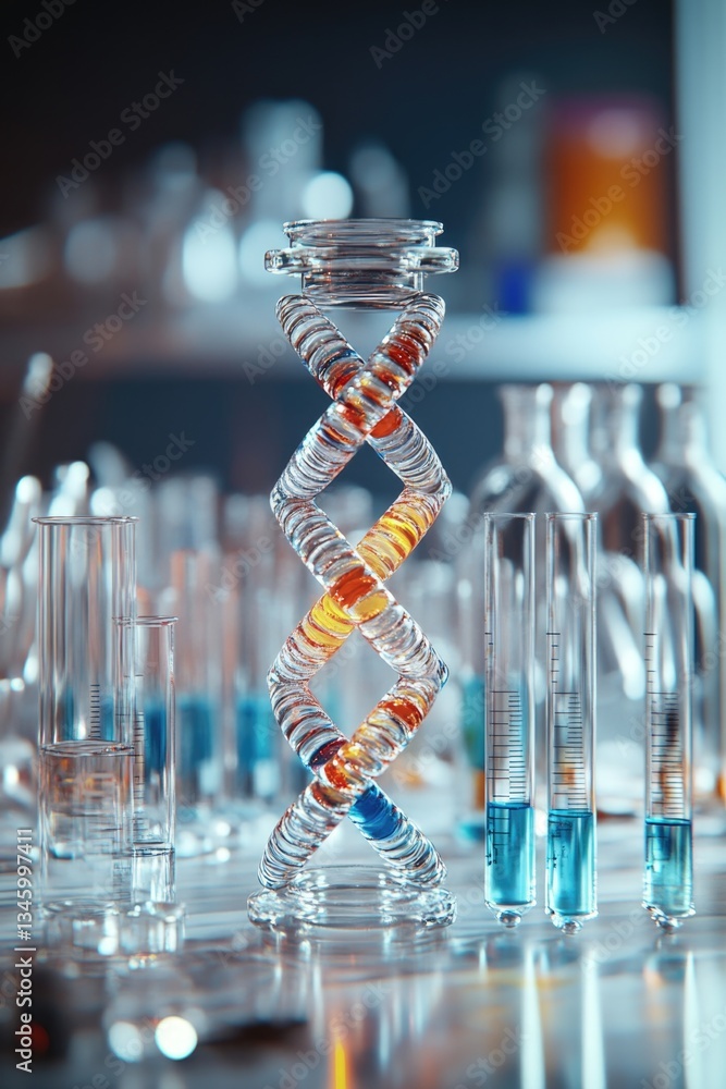 Fototapete a close-up view of multiple test tubes on a table, suitable for use in scientific or laboratory sett