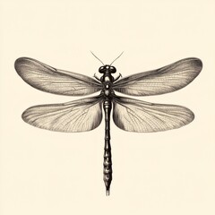 A black and white drawing of a dragonfly