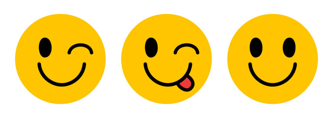 Collection of Three Expressive Yellow Smiley Faces