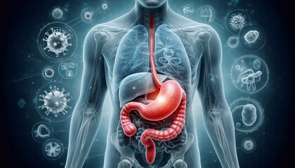 Human stomach cancer in digestive system, gastrointestinal disease, medical concept