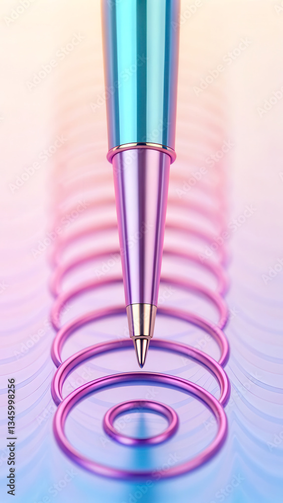Poster e-signature concept. a colorful pen creates ripples in a stylized circular pattern.