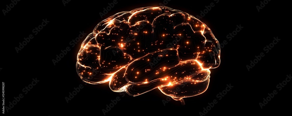Aufkleber artificial intelligence: glowing orange human brain processing data