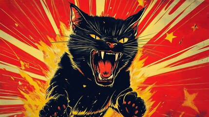 Vintage Illustration of an angry black cat