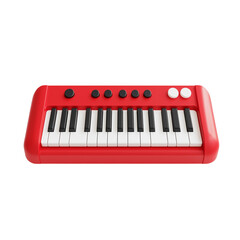 Fototapeta premium Piano keys or Red Mini Synthesizer Compact, Vibrant Electronic Musical Instrument 3d render PNG file isolated on transparent background ,cut out, clipping path, close up, high quality 