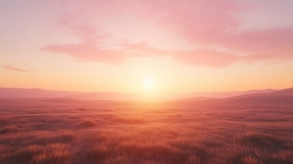 Obraz premium Serene Sunset over Expansive Grassland