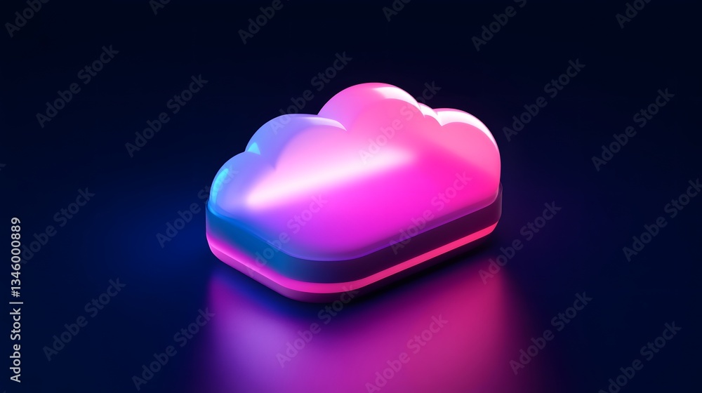 Poster Glowing neon cloud computing symbol on dark background representing modern technology
