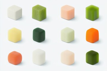 Obraz premium Colorful, square food blocks. Various vibrant hues. Isometric view. Healthy, nutritious