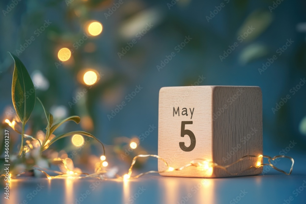 Poster a simple wooden block featuring the number 5, often used for labeling or decoration