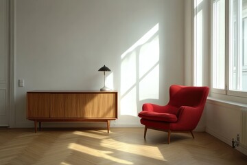 Modern minimalist living room with warm tones