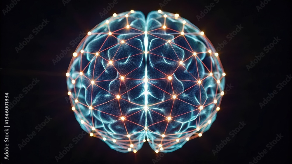 Poster a holographic neural map illustrating heightened brain activity.