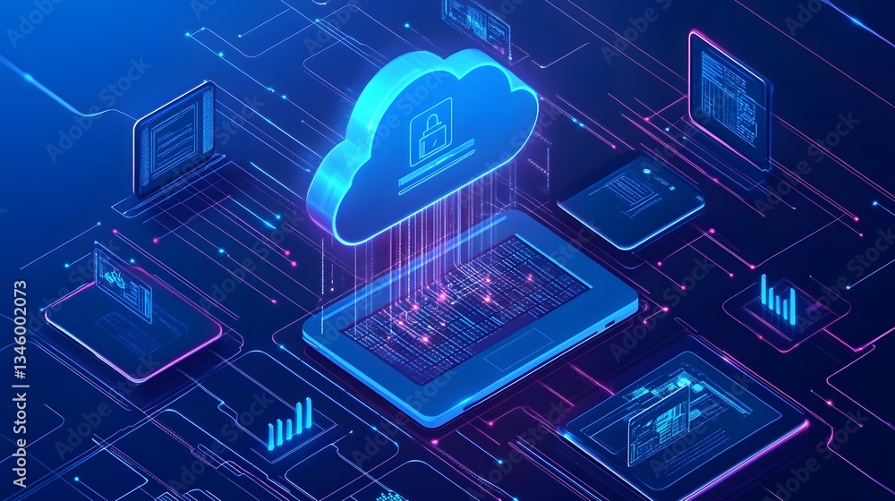 Poster Cloud computing data storage transferring to digital devices with security protection