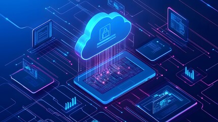 Cloud computing data storage transferring to digital devices with security protection