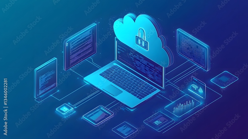 Aufkleber Cloud computing security: protecting data with laptop and network connections