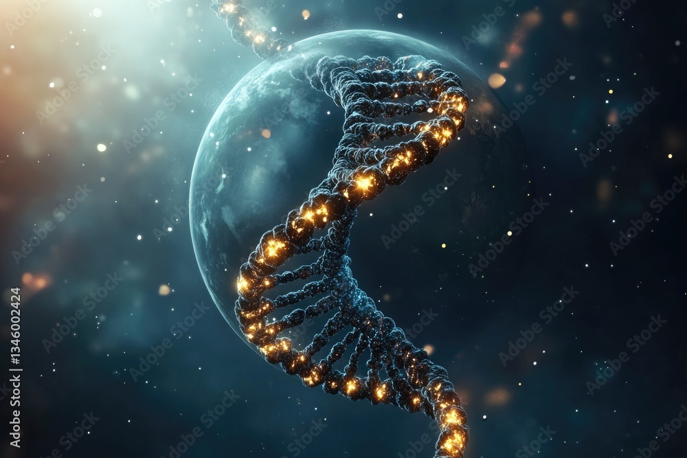 Aufkleber A spiral structure resembling DNA is seen floating in front of a planet