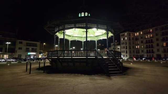 Amazing place for events at Boston Common Parkman Bandstand illuminated at night in the November 11th square, Laval, Mayenne, France.