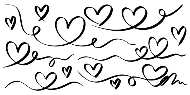 Naklejki Set of Heart line art , Doodle sketch style of hearts icon vector illustration for concept design.