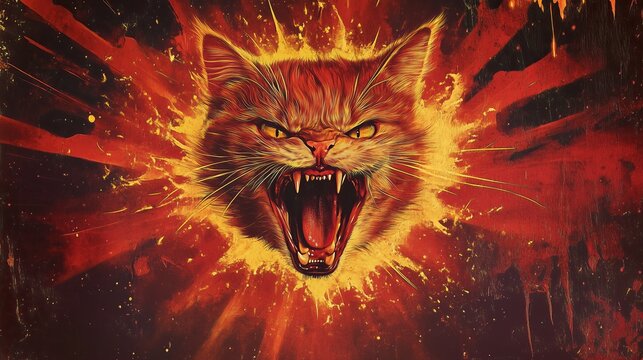 Vintage Illustration of an angry red cat
