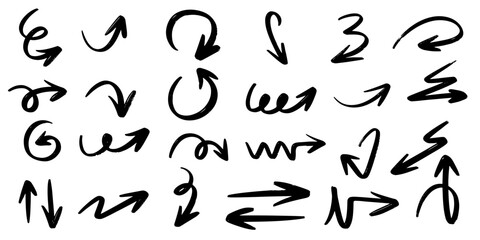 Set of Hand drawn vector arrows doodle on white background. design element vector illustration.