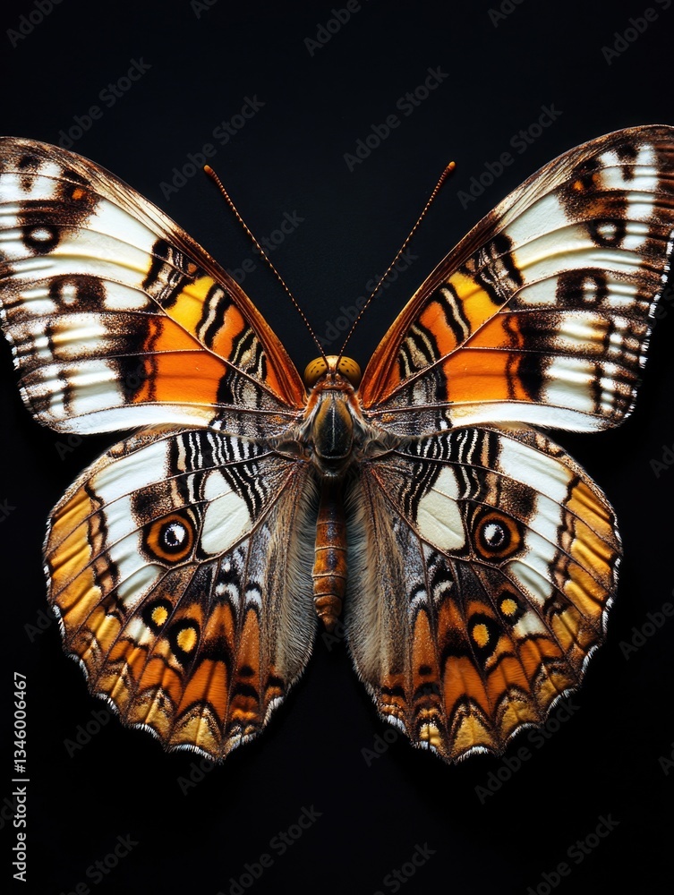 Poster a single butterfly perched on a dark background, ideal for use in design or photography projects