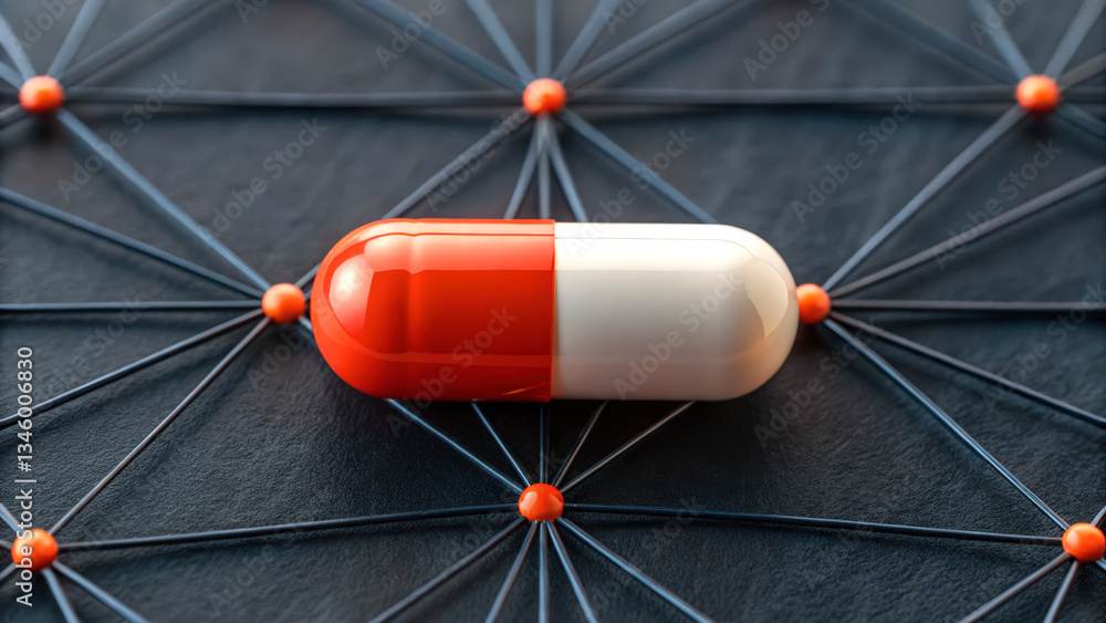 Poster a visual representation of a pill transforming into neuron connections, symbolizing health and brain