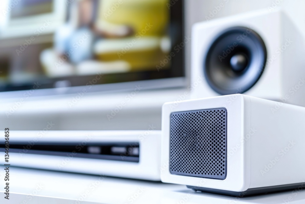 Fototapete a compact sound system with a sleek design sits atop a table, ready for use
