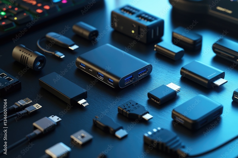 Leinwandbilder various gadgets and electronics on a flat surface, suitable for editorial use