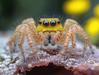 A close-up view of a spider sitting on a rock