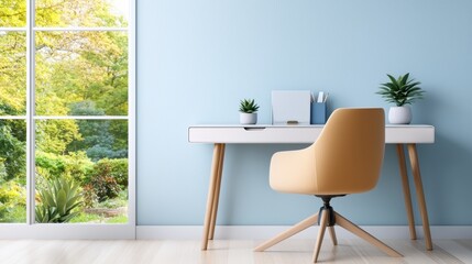 Modern workspace with a desk and natural light.