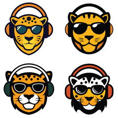 animal head icon set logo vector art illustration 