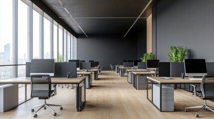 Fototapeta premium Modern office workspace with city view (1)