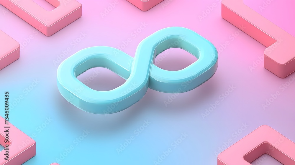 Poster infinity symbol floating on gradient background with pink rectangles