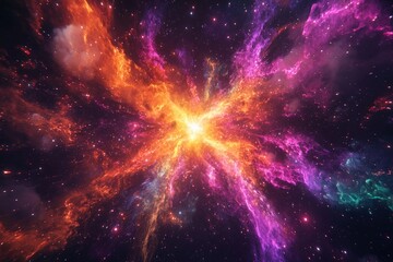 Fototapeta premium Cosmic explosion showcasing vibrant colors and swirling particles in deep space