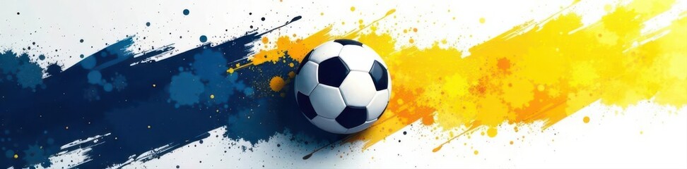 Fototapeta premium Abstract football design, navy/yellow brushstrokes, halftone effect Clean white backdrop , energy, element, minimal