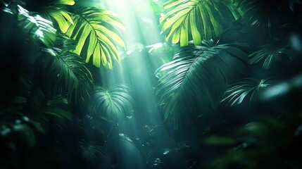 Lush Tropical Rainforest Sunlight Through Leaves