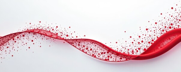 Abstract white wave, dotted texture, red accent Flowing, dynamic digital art , wave, vector