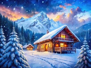 Bavarian Alps Winter Cabin Lodge - Snowy Mountain Shack Photography