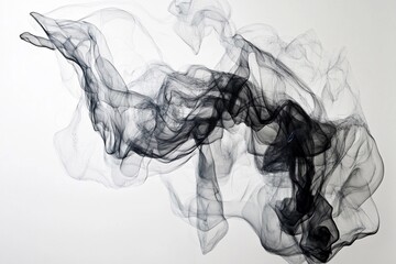 Elegant black smoke swirls create dynamic abstract patterns on a white background