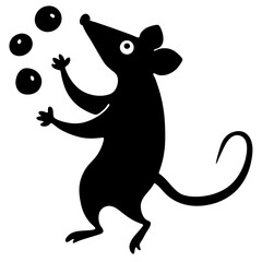 A mouse trying to juggle cheese silhouette vector illustration