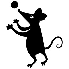 A mouse trying to juggle cheese silhouette vector illustration