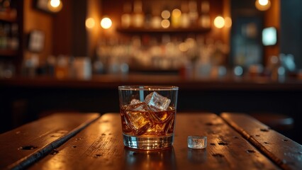 A glass of whiskey on the rocks, exuding warmth and sophistication
