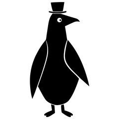 A penguin wearing a tiny hat silhouette vector illustration