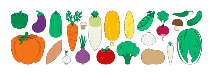 Set of fresh vegetables in flat style. Organic food, farm products, healthy food. Vector illustration
