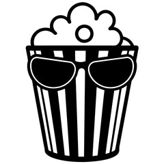 A popcorn bucket wearing 3d glasses silhouette vector illustration