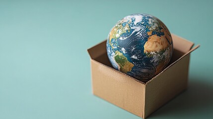 planet earth in a cardboard box, delivery, logistics, environment, pollution, global warming
