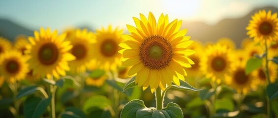 Obraz premium Radiant yellow petals and dark centers, a symbol of warmth and joy