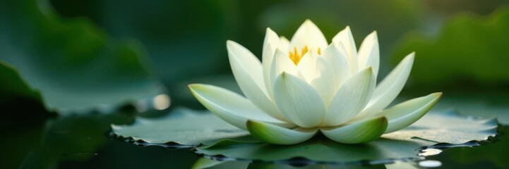 Fototapeta premium Elegant white water lily, unopened bud Pure, pristine bloom , beauty, peace