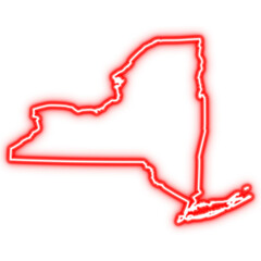 Neon red outline of New York state map on transparent background
