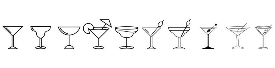 Martini icon vector set. Espresso martini illustration sign collection. Martini glasses symbol or logo.